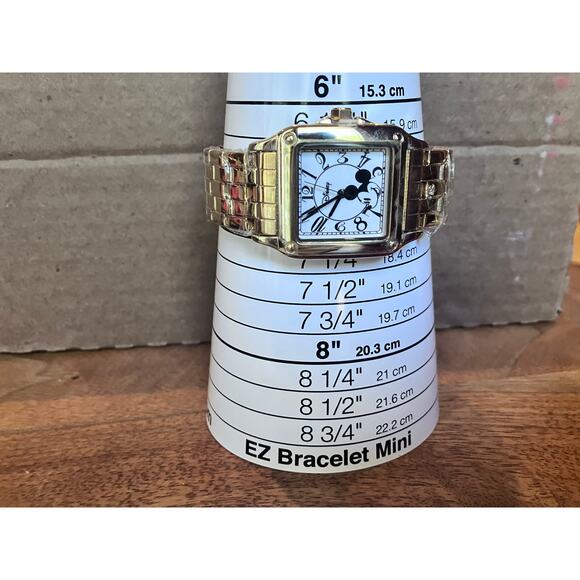 Mickey Mouse Watch Gold Tone, New with Box, New Battery, Square, Bracelet - Picture 6 of 7